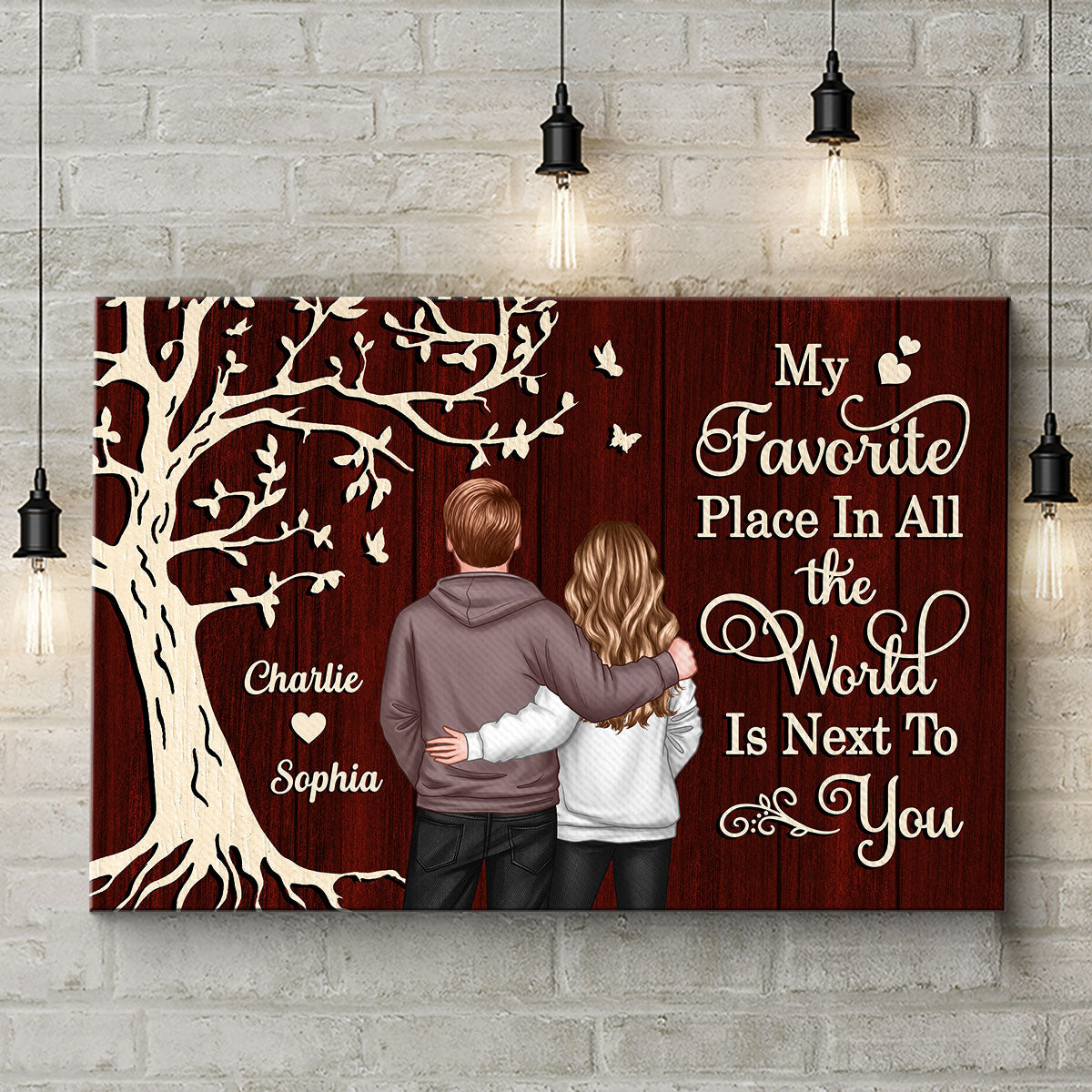 My Favorite Place in All the World Couple Tree - Personalized Canvas - Gift for him, Gift for her