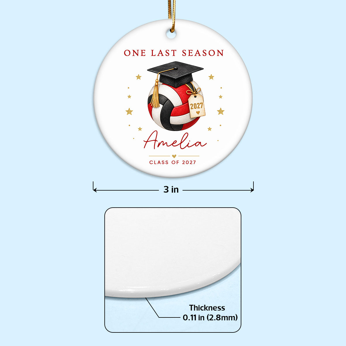 One Last Season Volleyball Senior - Personalized Ceramic Ornament - Volleyball Senior Night Gift, Volleyball Senior Gift, Class of 2027