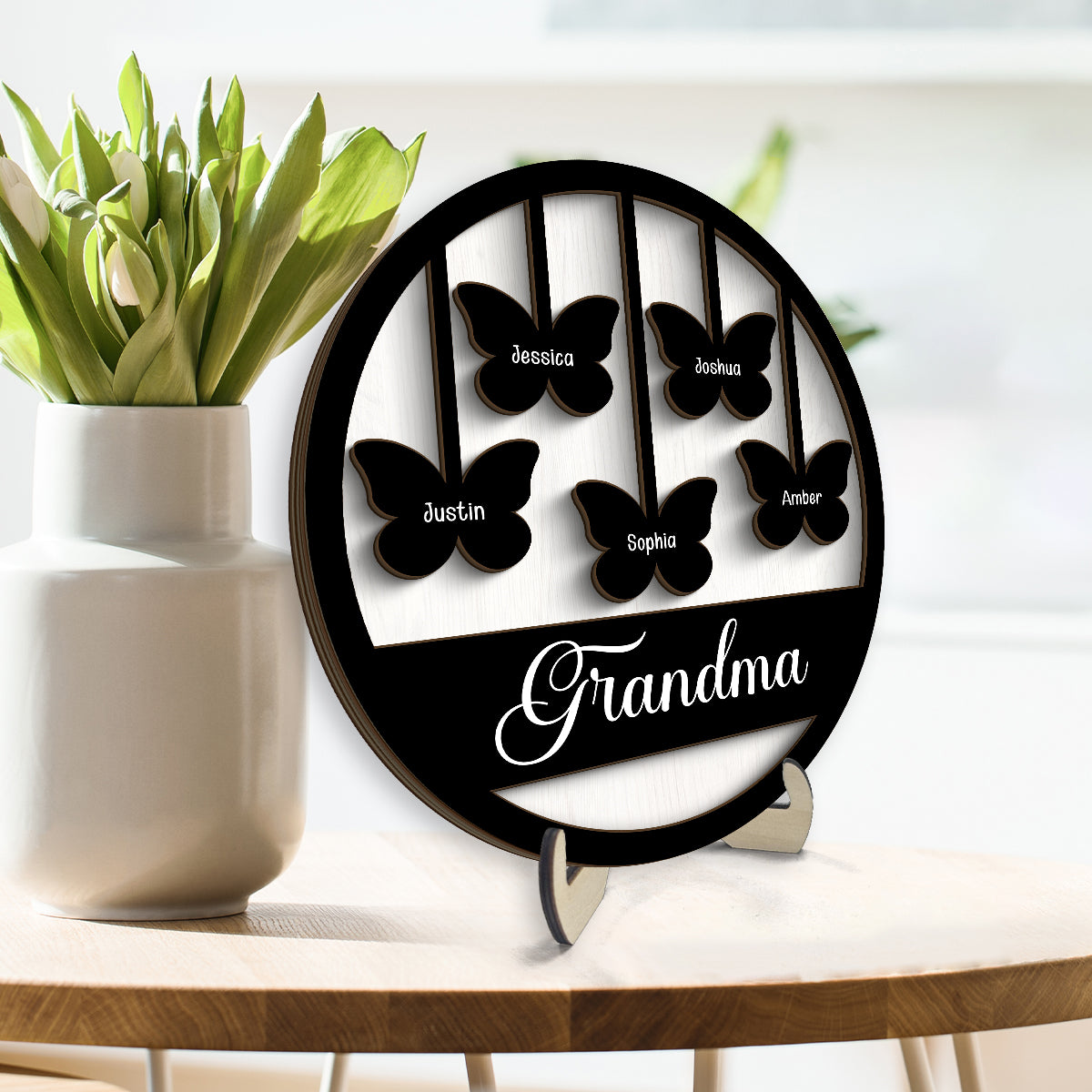 Grandma Mom Butterflies Personalized 2-layer Wooden Plaque