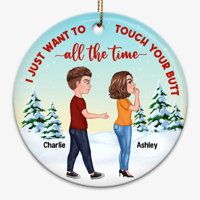 Touch Your Butt Funny Couple Christmas Personalized Circle Ornament