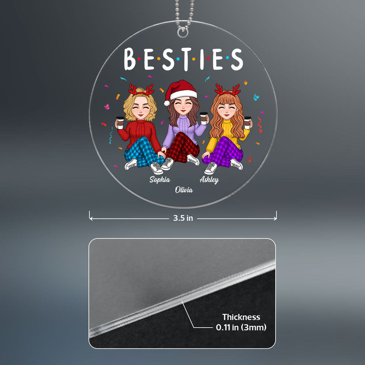 Besties Sisters Friends Sitting Colorful Personalized Acrylic Ornament
