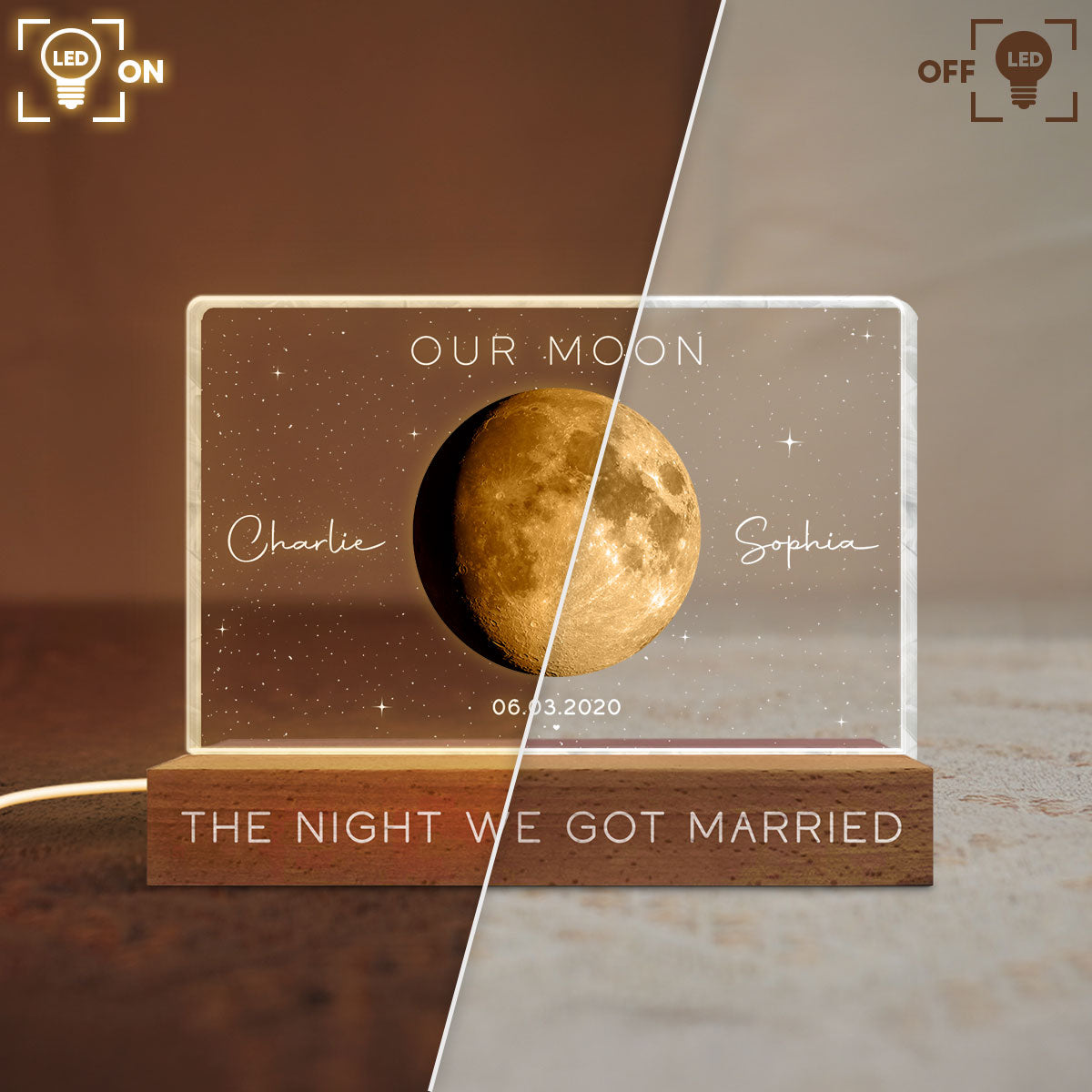 Our Moon Special Day Custom Moon Phase - Personalized Acrylic Block LED Night Light - Valentine's Day Gift For Couple