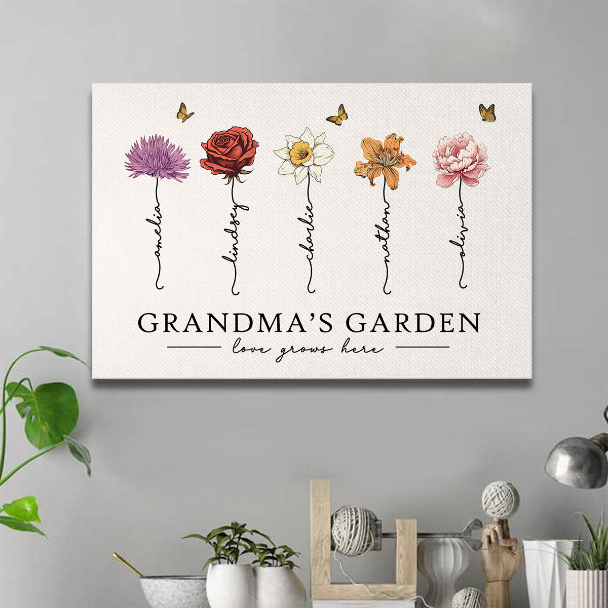 Grandma‘s Garden Love Grows Here Beautiful Birth Month Flower Gift For Grandma Mom - Personalized Canvas Prints - Gift For Grandma Mom