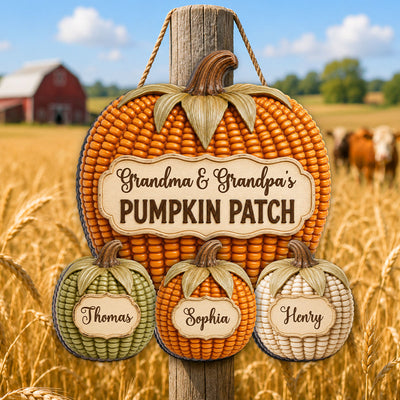 Cozy Warm Fall Season Grandpa Grandma Corn Pumpkin Patch - Personalized Wood Sign - Fall Decoration For Grandparents