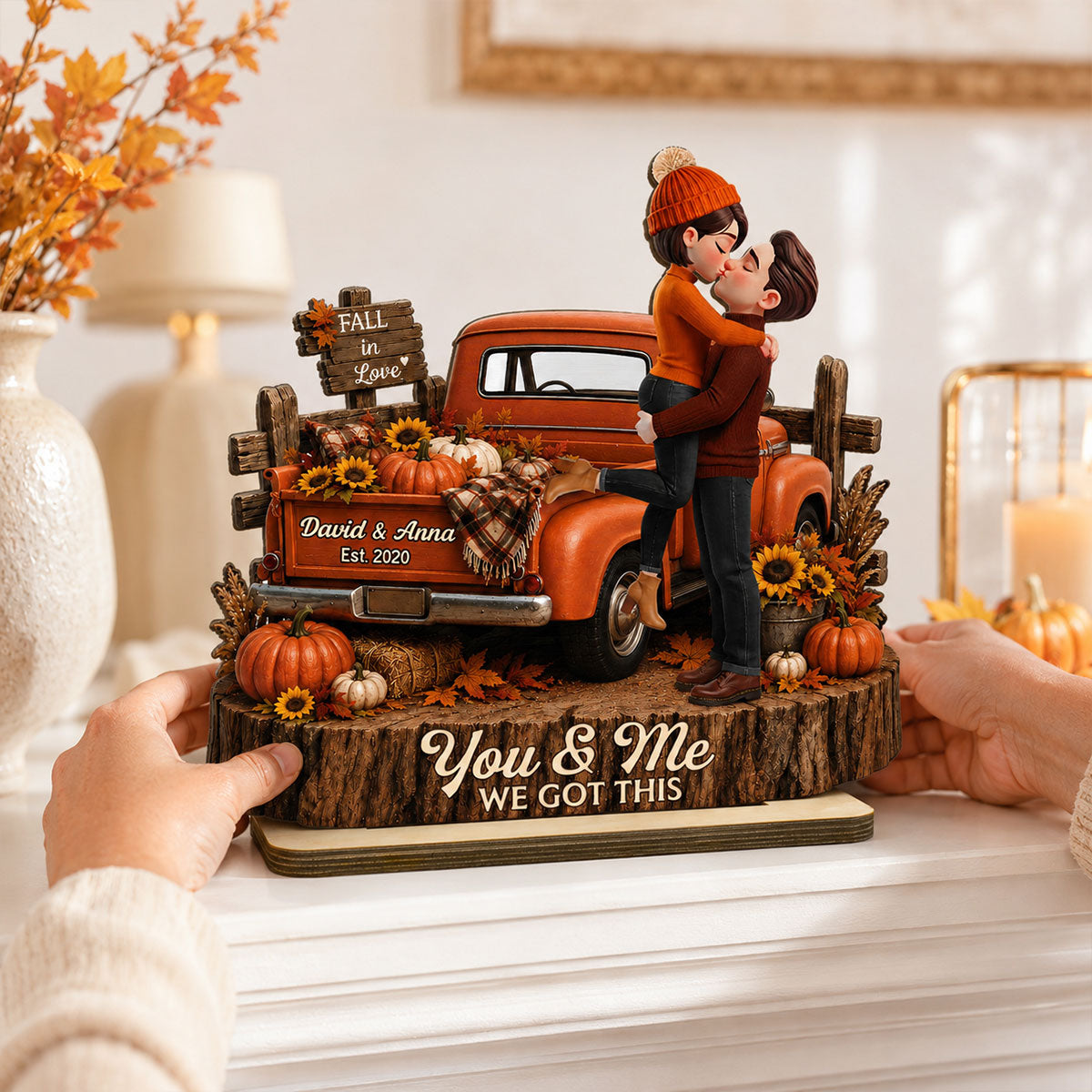 Fall Season Vibe Couple Farmhouse Pickup Truck - Personalized 2-Layered Wooden Plaque - Fall Gift For Couple