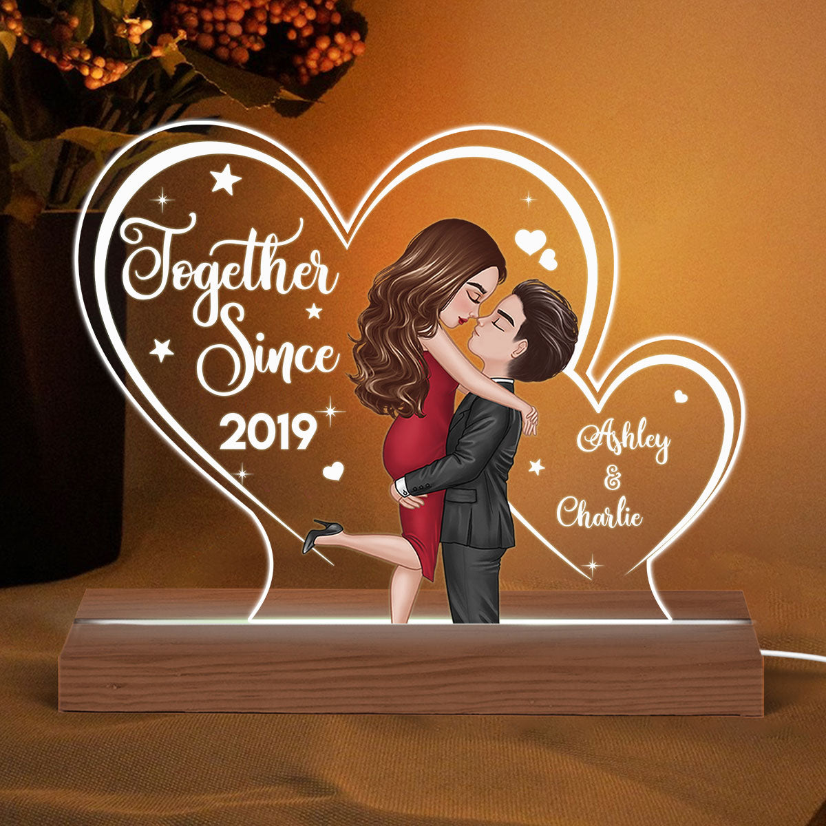Two Hearts Doll Couple Hugging Kissing Personalized Custom Shape LED