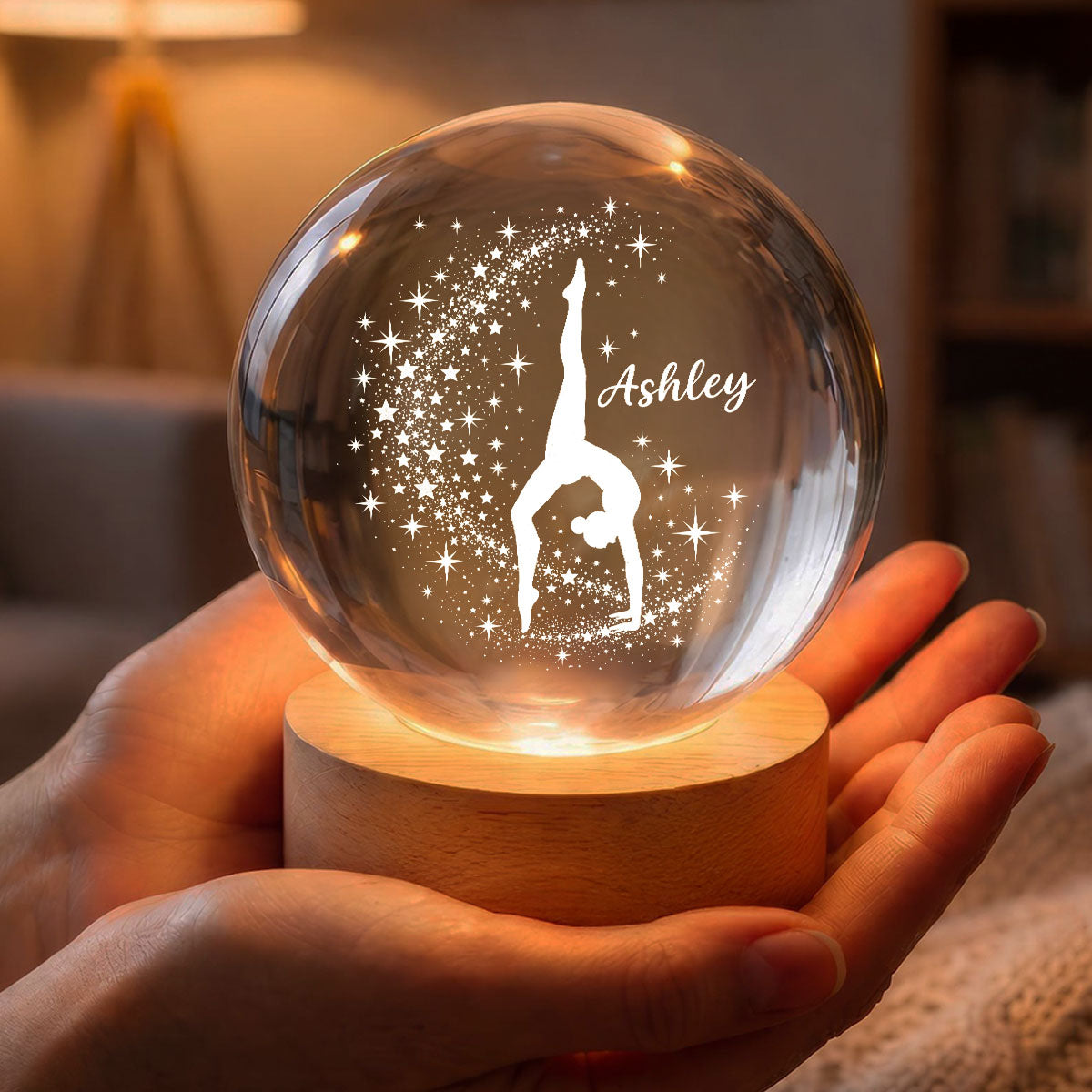 Beautiful Gymnastic Girl Custom Name - Personalized Crystal Ball LED Night Light - Christmas Gift For Gymnastic Girl, Gymnast, Daughter, Granddaughter,