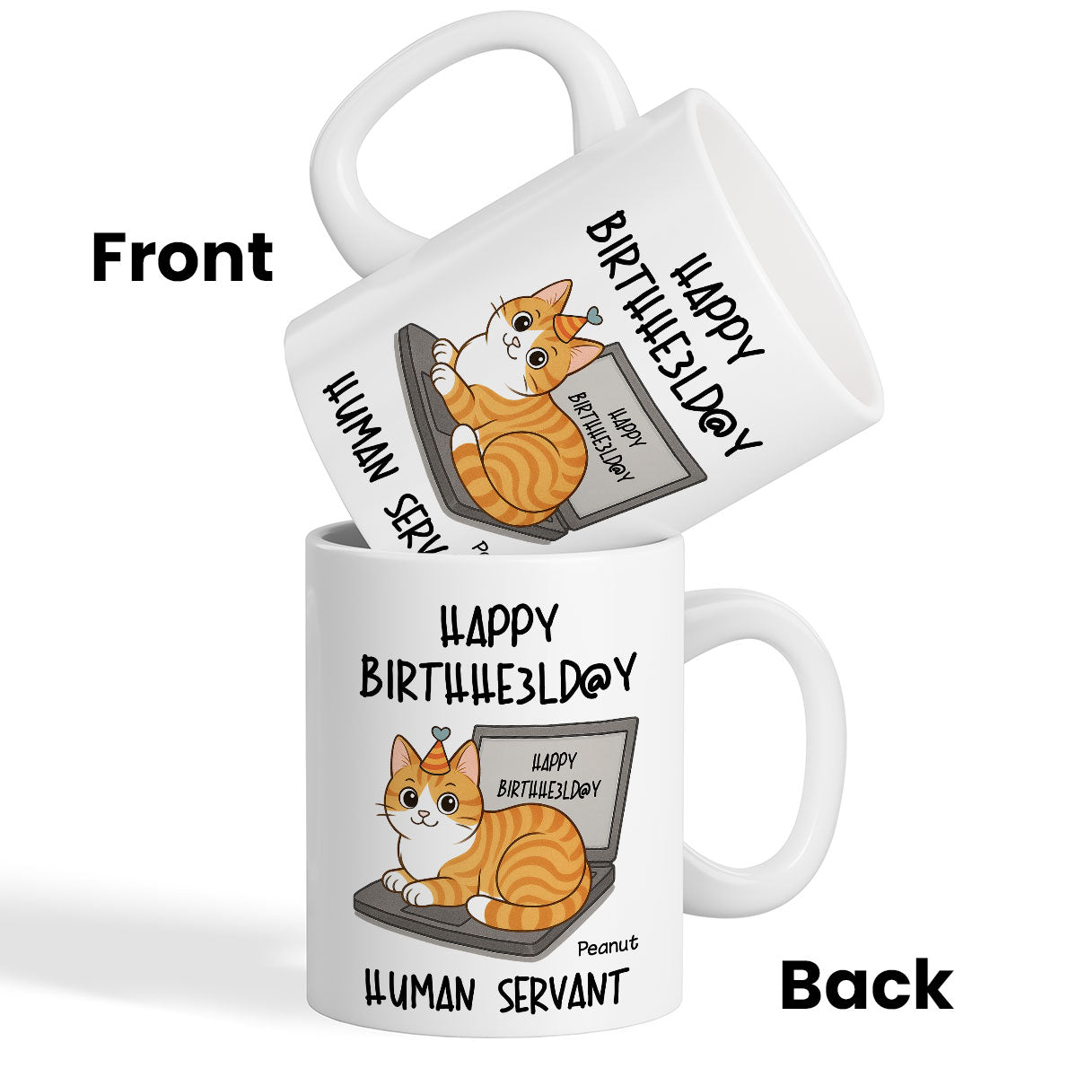 Good Morning Happy Father's Day Human Servant Funny Cats Sitting On Laptop Personalized Mug