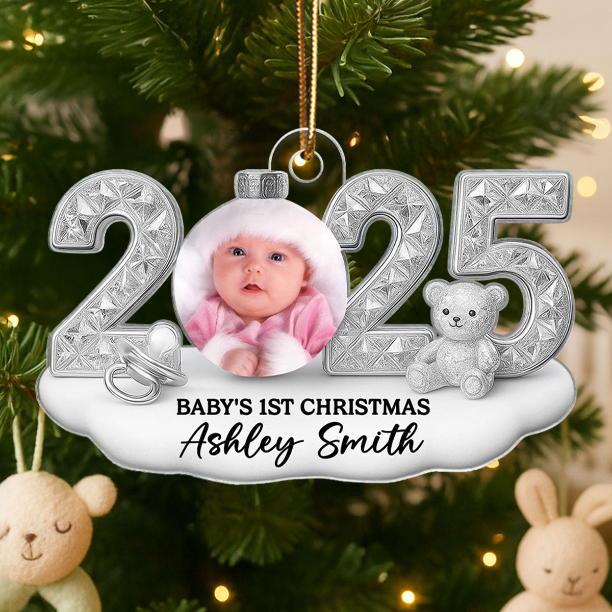 Baby Photo 2025 First Christmas - Personalized Acrylic Ornament - Christmas Gift for New Parent, Newborn Keepsake