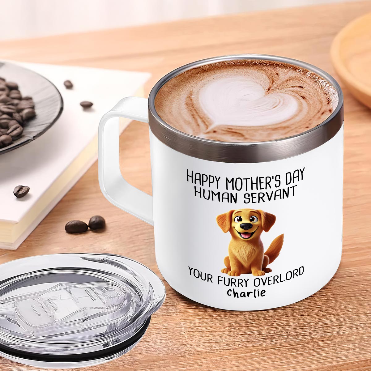 Happy Mother's Day Human Servant 3D Effect Cartoon Dogs Personalized Stainless Steel Tumbler With Handle