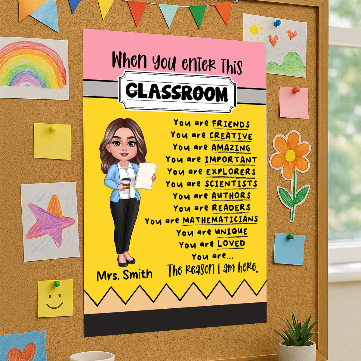 Teacher Pencil Pattern When You Enter This Classroom Personalized Poster