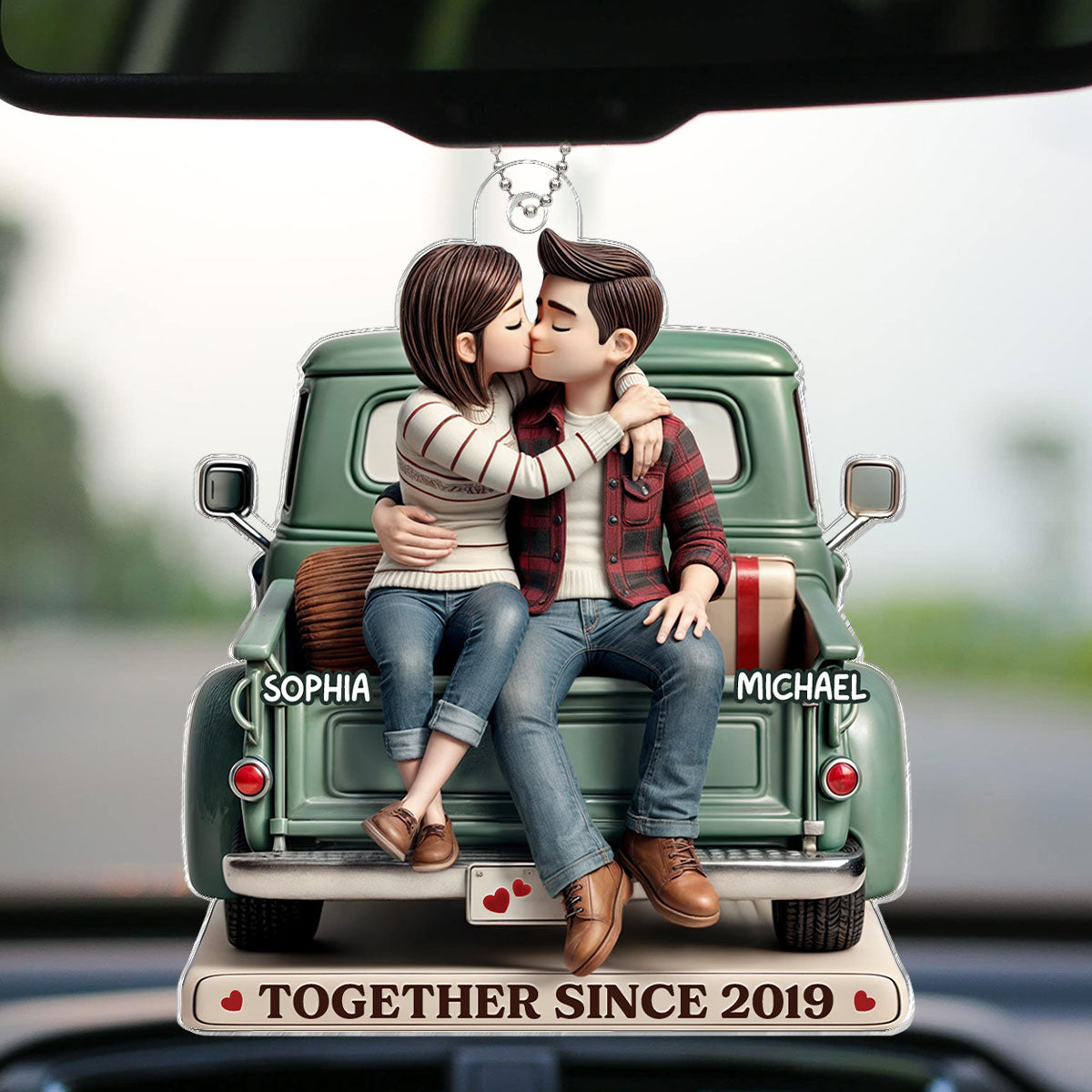 3D Effect Couple On Truck Personalized Acrylic Car Hanger Ornament, Heartfelt 2025  Gift For Couple, For Him, For Her, Boyfriend, Girlfriend, Husband, Wife