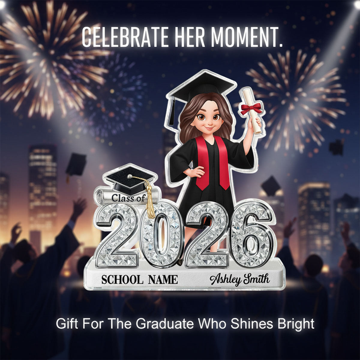 Class Of 2026 2027 Senior Shiny Effect 2D Flat - Personalized Acrylic Block Plaque - Graduation Gift For Graduates, Daughter, Son