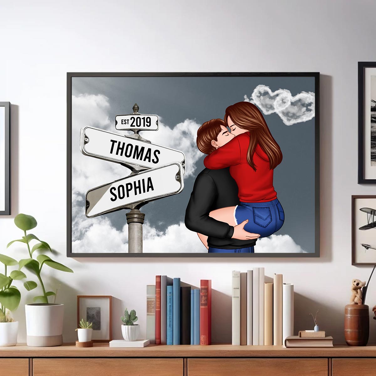 Couple Hugging Kissing, Sign Post Personalized Poster, Christmas Gift For Him, Gift For Her
