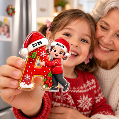 Joyful Christmas Letter Hug - Personalized Acrylic Fridge Magnet - Gift For Boys, Girls, Grandkids