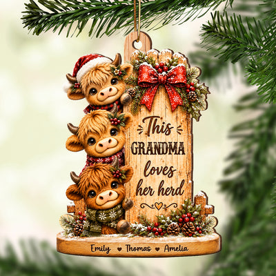 This Grandma Loves Her Herd - Personalized Wooden Ornament - Christmas Gift for Grandma