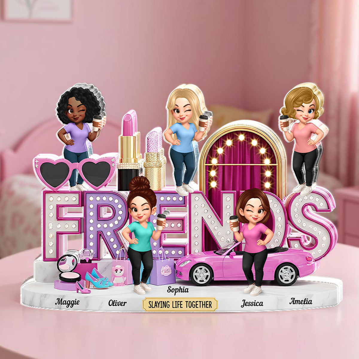 Besties Slaying Life Together 3D Effect Personalized Acrylic Block
