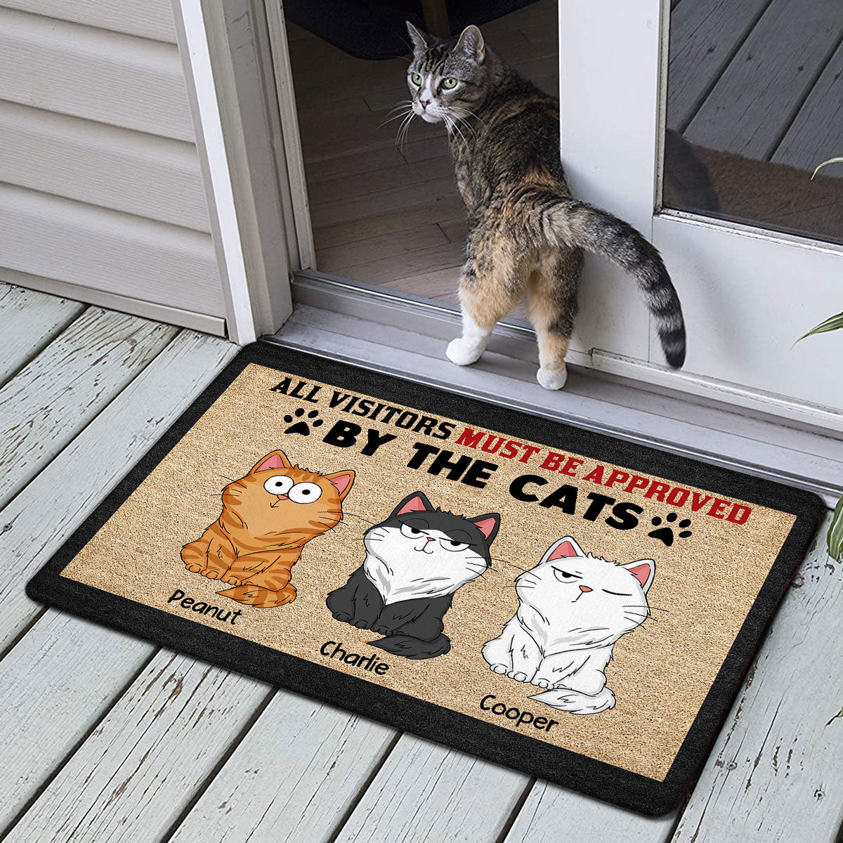 Visitors Must Be Approved By The Cats Funny Cat Expressions Personalized Doormat