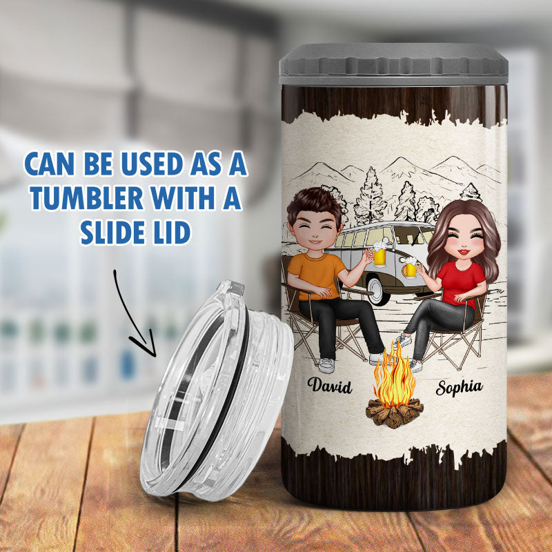 Camping Couple Sketch Background Personalized 4 In 1 Can Cooler