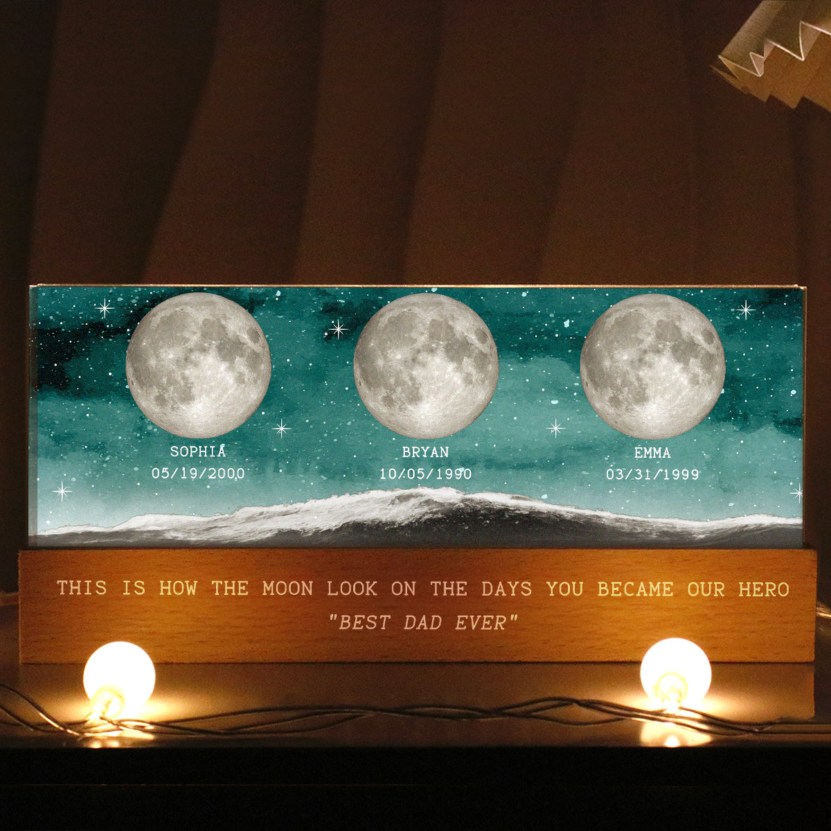 The Day You Became Dad Birth Moon Phase Personalized Acrylic Block Night Light, Father's Day Gift For Dad, Gift For Husband, Gift For Grandpa