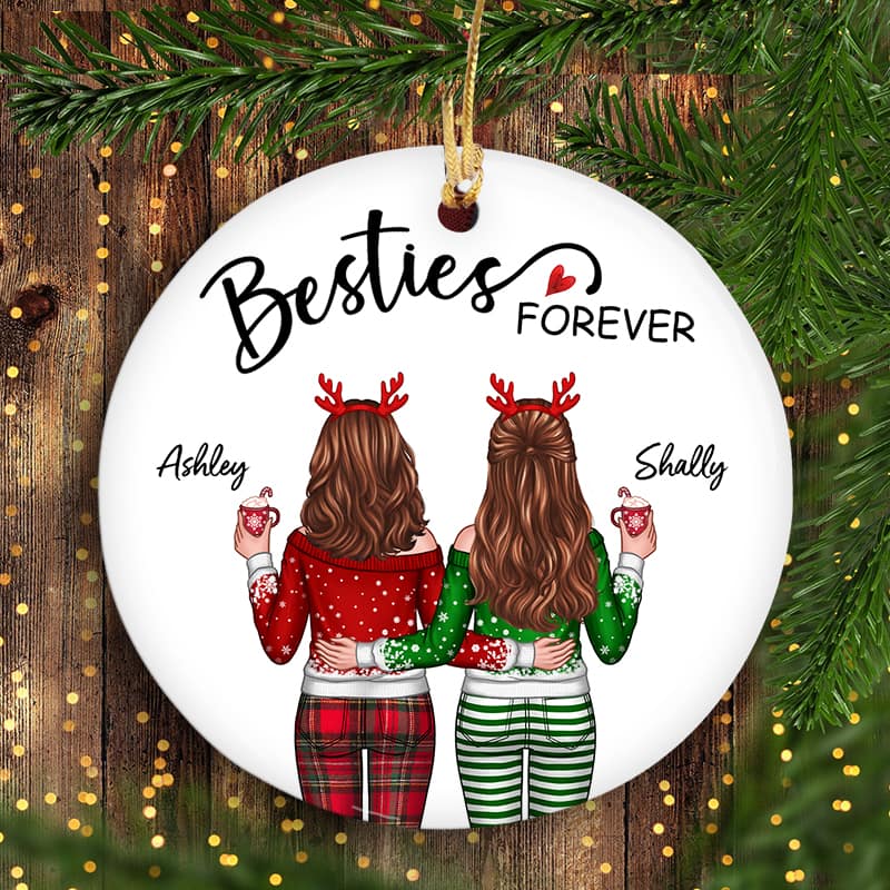 Christmas Besties Back View Personalized Circle Ornament