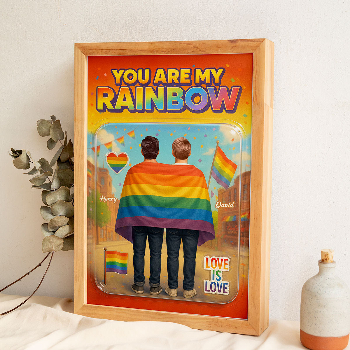 Pride Month LGBT Couple Custom Figure Personalized Poster, Gift For Couple