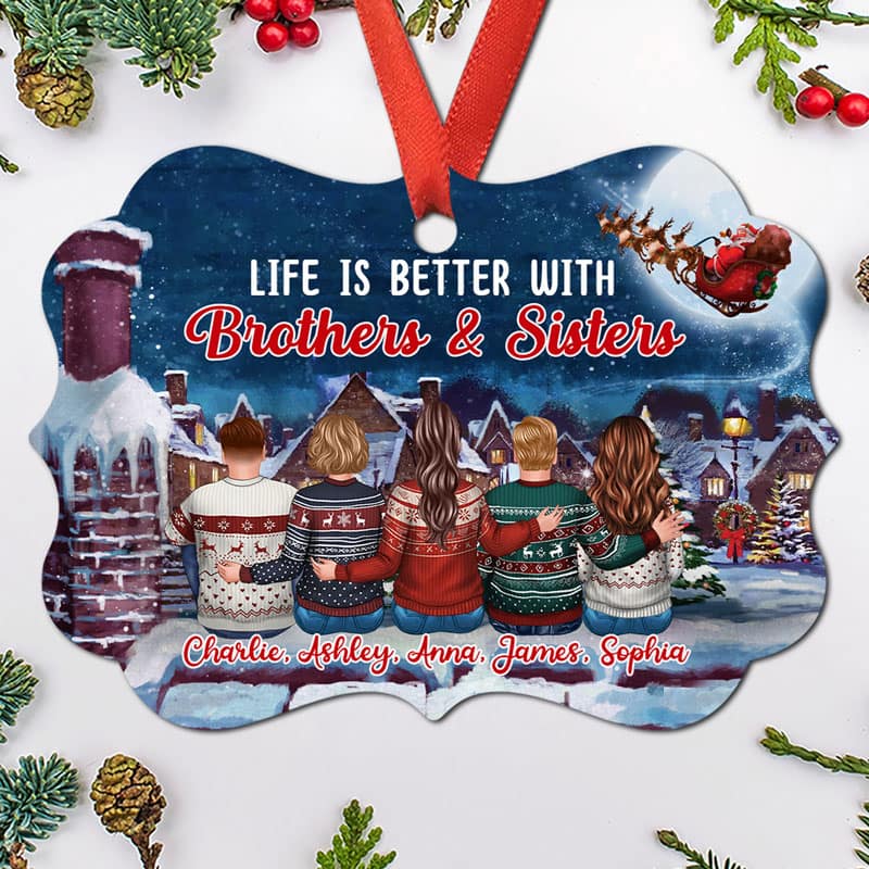 On Rooftop Siblings Sisters Brothers Besties Personalized Christmas Ornament