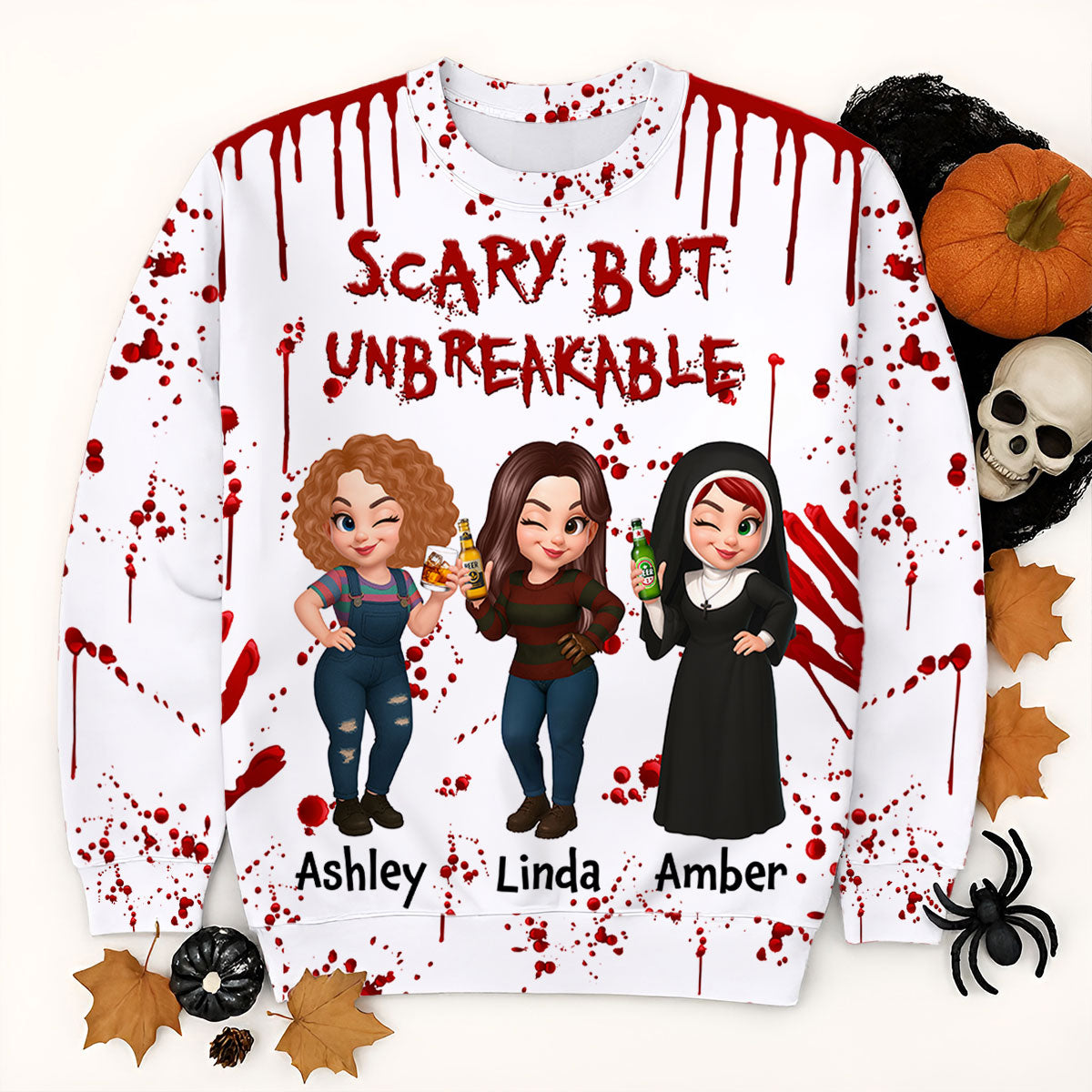 Spooky Halloween Partners In Crime Besties Sisters Personalized 3D Sweatshirt