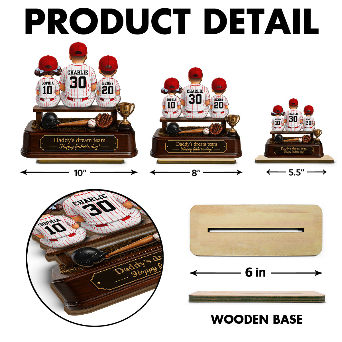 Baseball Daddy's Dream Team - Personalized 2-Layered Wooden Plaque - Father's Day Gift for Dad, Husband