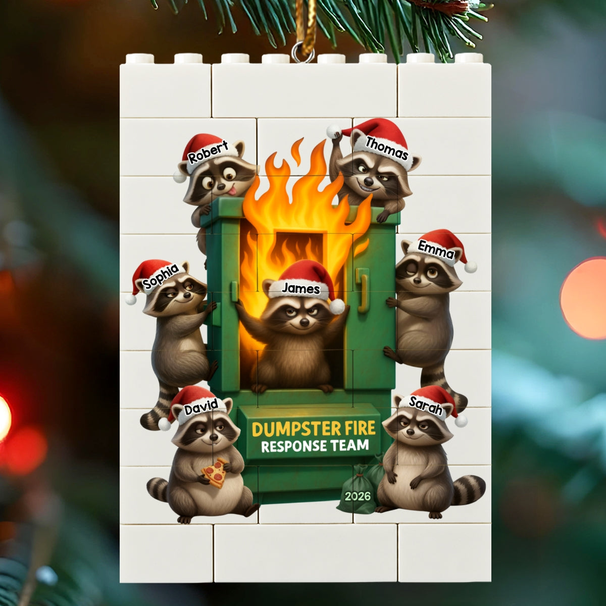 Cunning Raccoon Office Chaos Dumpster Fire Response Team - Personalized Building Blocks Ornament - Funny Christmas Gift For Colleagues, Coworkers