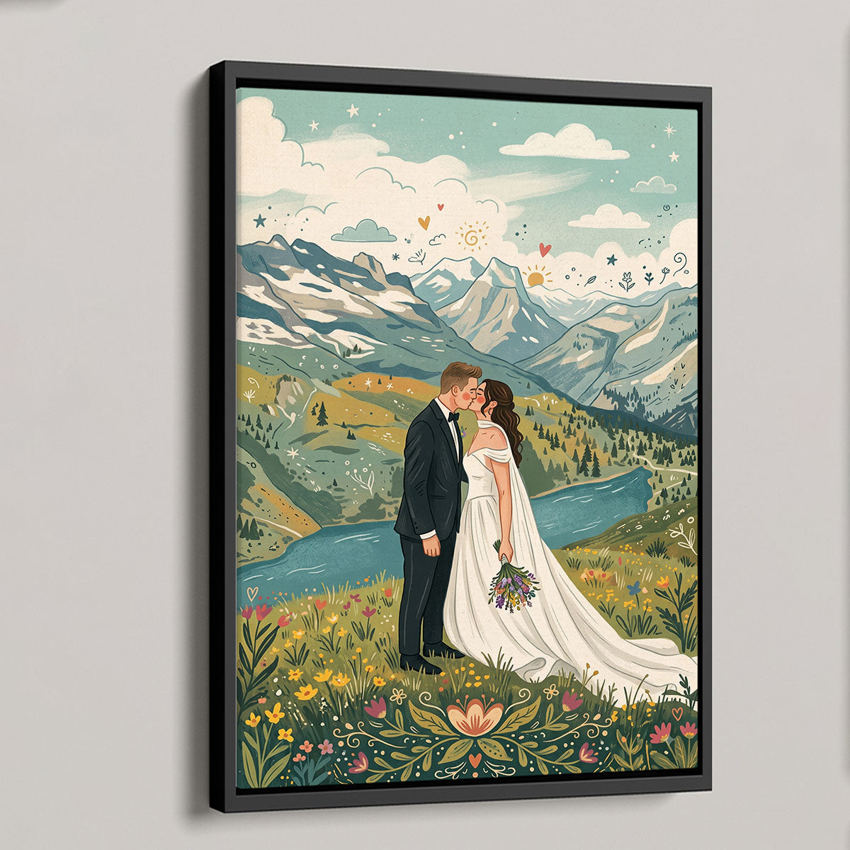 Folk Art Illustration Style - Custom Family Couple Portrait Photo - Personalized Poster - Gift For Family, Him, Her