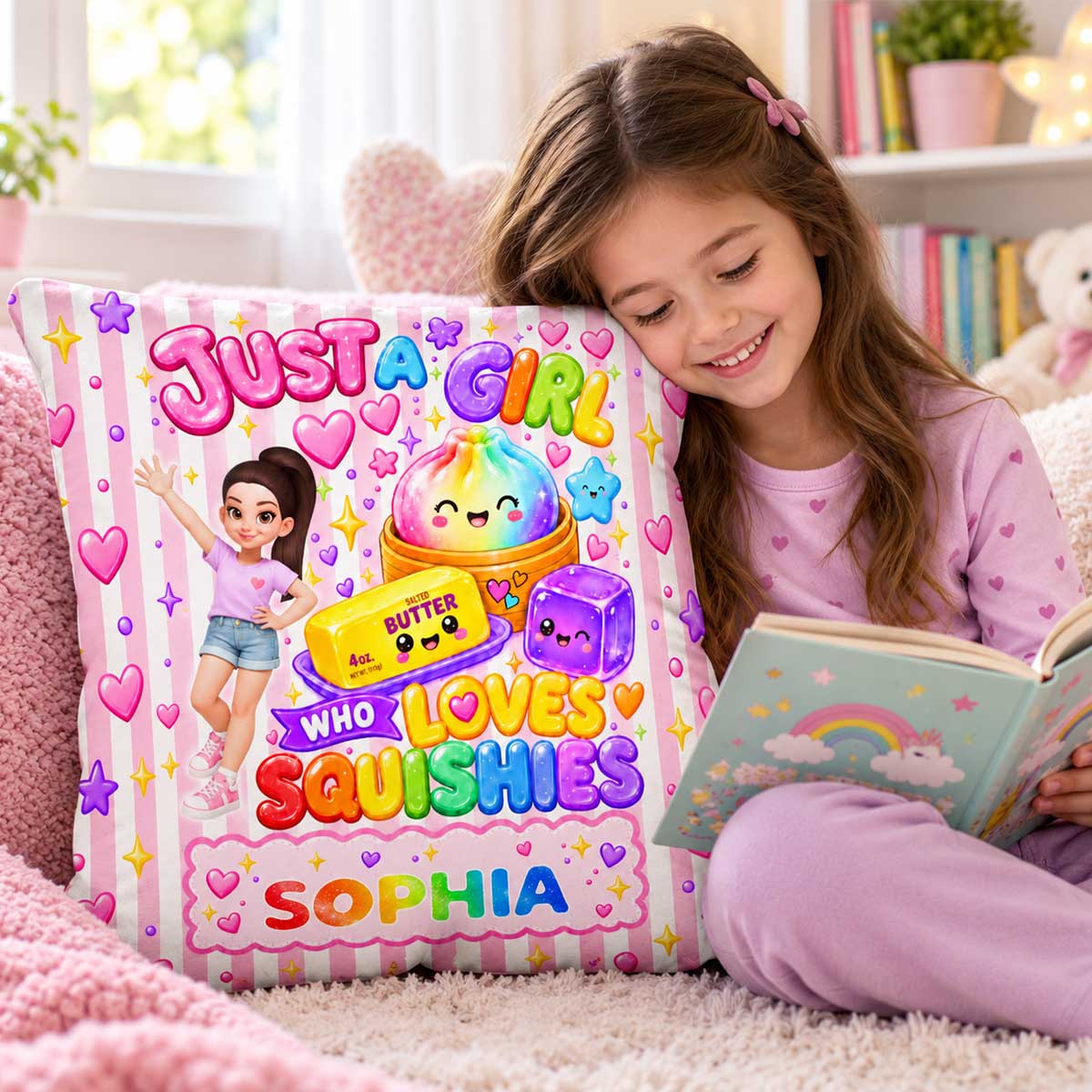 Just A Girl Who Loves Squishies - Personalized Pillow - Christmas Gift For Girl, Granddaughter, Daughter