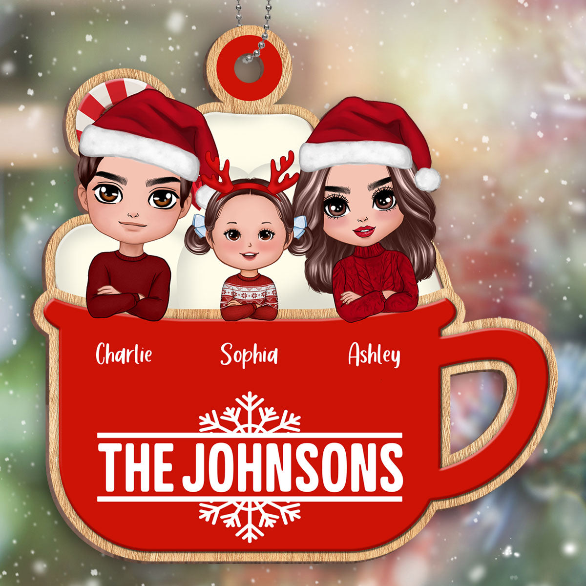 Christmas Whole Doll Family In Hot Cocoa Personalized Wooden Ornament