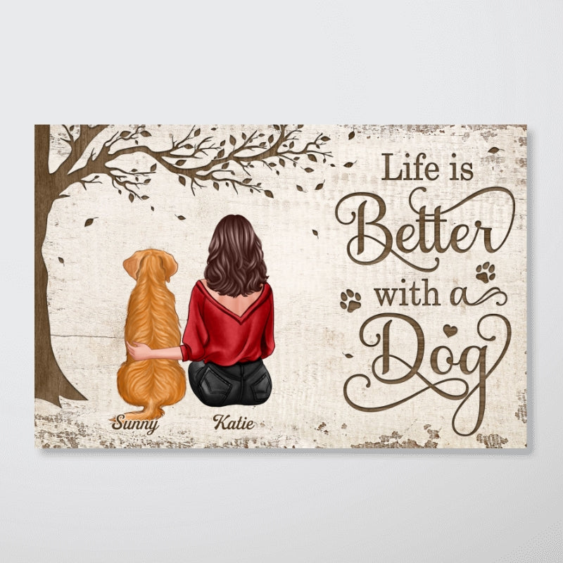 Back View Woman Man And Dogs Sitting Under Tree Personalized Horizontal Poster