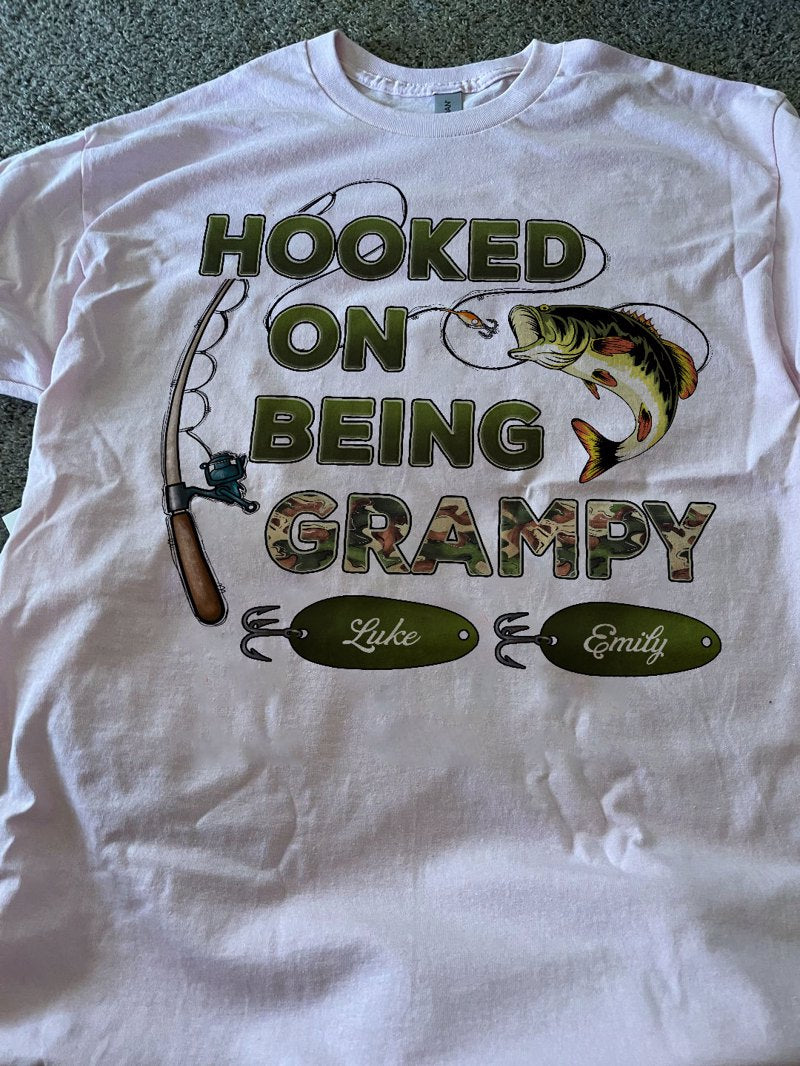 Hooked On Being Grandpa Papa Fishing Camouflage - Personalized Shirt - Gift For Proud American Dad, Grandpa