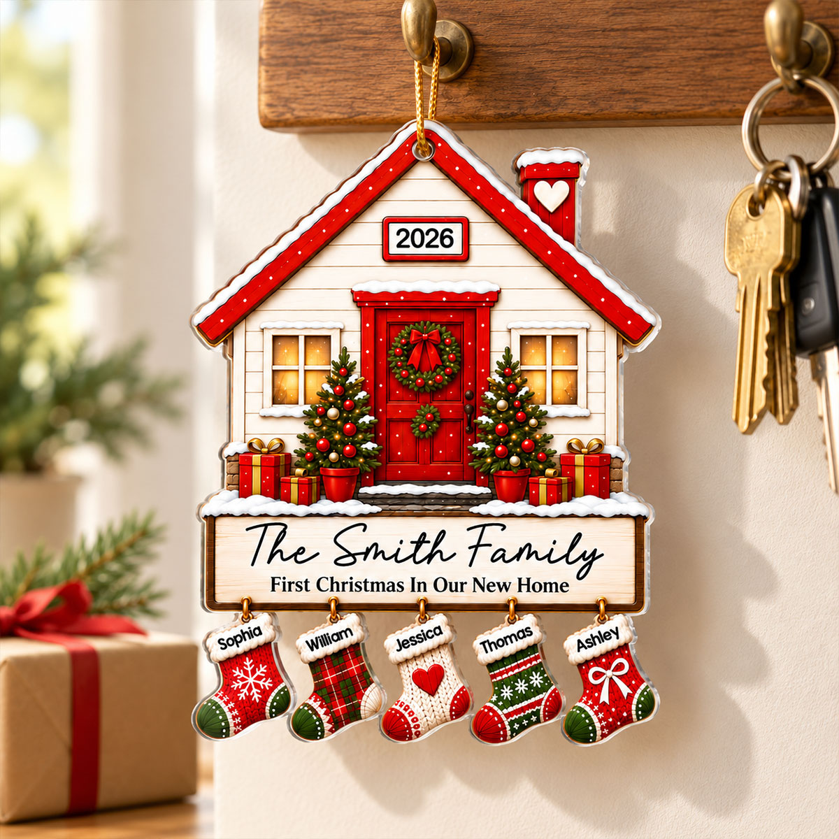 First Christmas In Our New Home Family Stockings 2D Flat - Personalized Acrylic Ornament - New Home Christmas Gift For Family, Couple