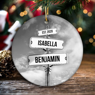 Couple Name Vintage Street Sign Personalized Ceramic Ornament, Christmas Gift For Couple