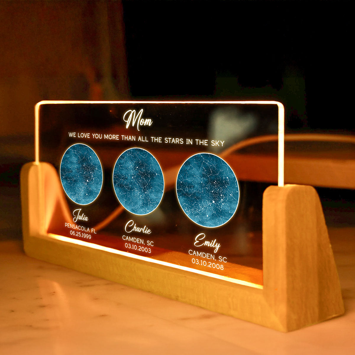 Starry Night The Day You Became Our Mom Grandma Custom Birthday Star Map Personalized U-Base Acrylic LED Night Light, Gift