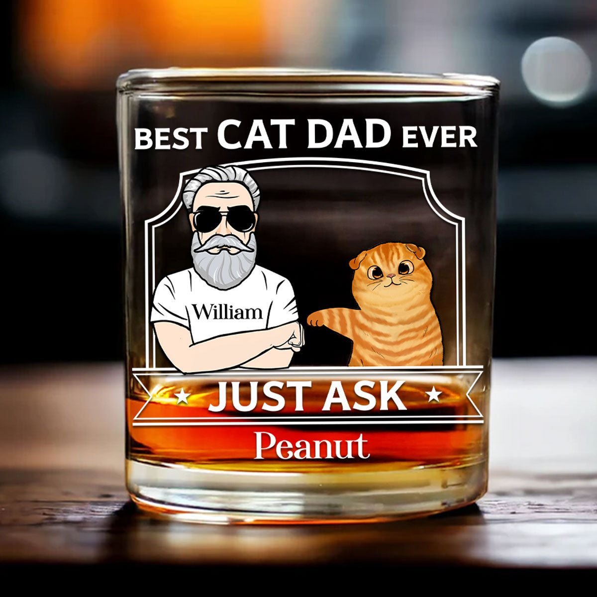Best Cat Dad With Fluffy Cat Fist Bump Personalized Wine Glass, Father's Day Gift for Cat Dads