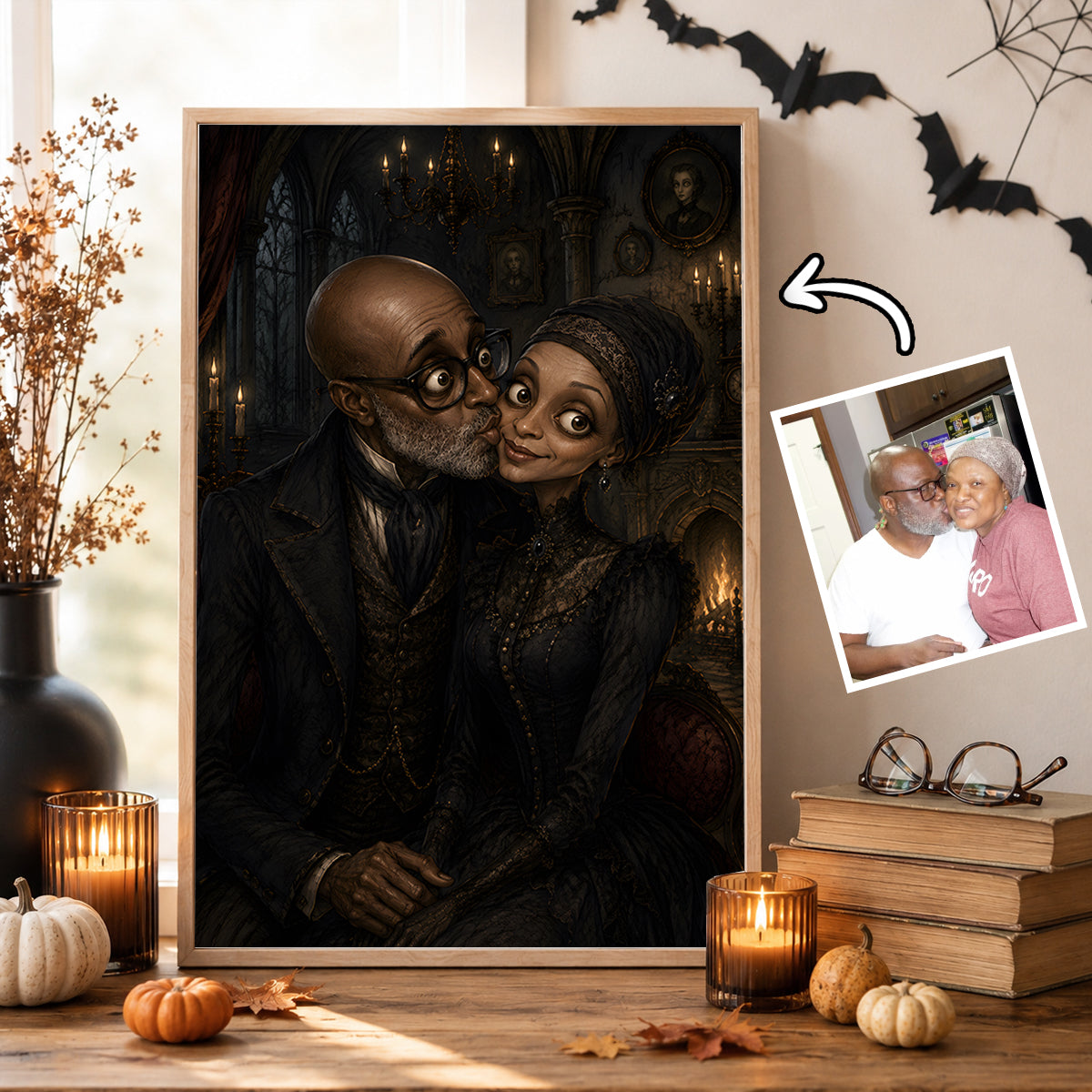 Custom Gothic Couple Portrait from Photo Personalized Poster, Halloween Decor for Couple, Anniversary Gift for Him, for Her