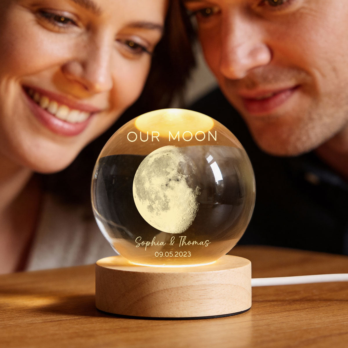 Our Moon Special Day Custom Moon Phase - Personalized Crystal Ball LED Night Light - Heartfelt Gift For Couple