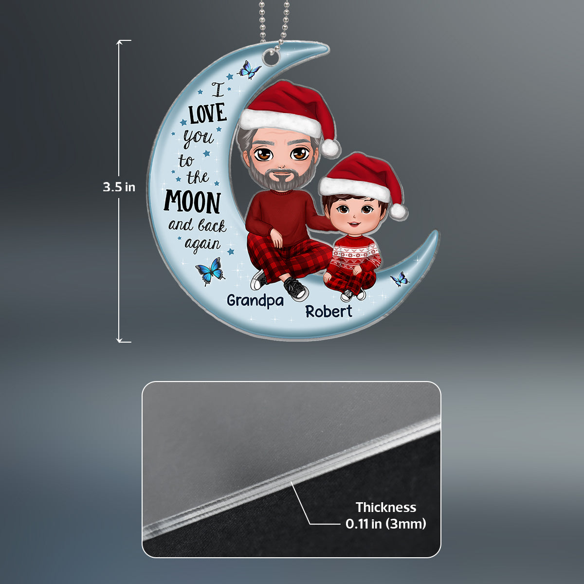 Grandpa Dad & Kid On Moon Christmas Gift Personalized Acrylic Ornament
