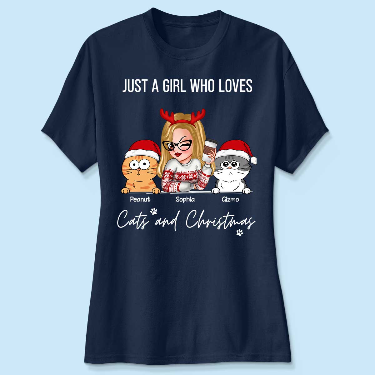 Just A Girl Who Loves Christmas And Her Cats Personalized Shirt, Christmas Sweater for Cat Lovers, Cat Mom