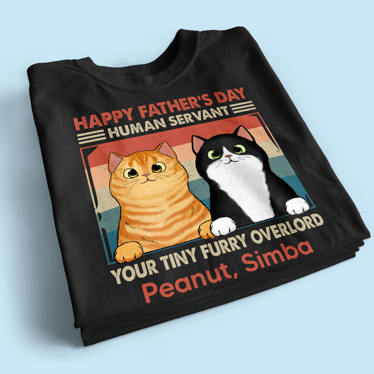 Happy Father‘s Day Human Servant Fluffy Cats Retro Personalized Shirt