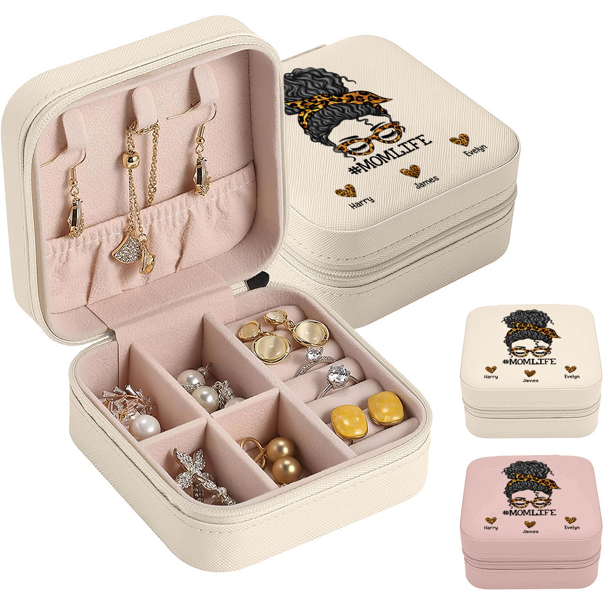 Mom Life Messy Bun Personalized Jewelry Box, Gift For Mom, Grandma