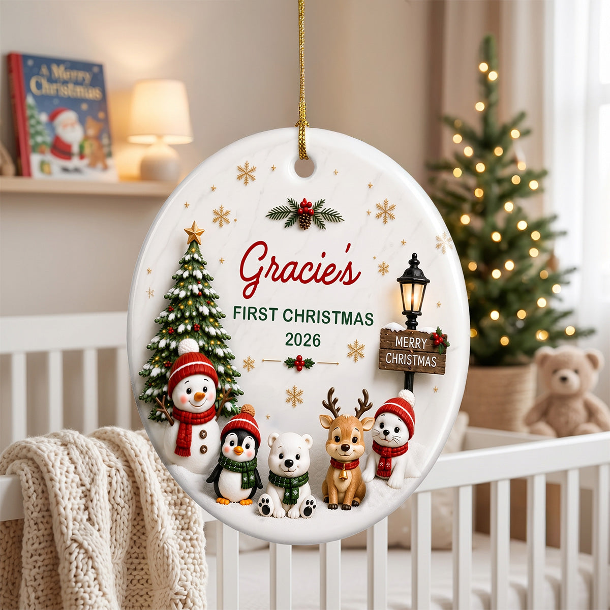 Cute Winter Friends Baby’s First Christmas - Personalized Ceramic 2026 Ornament – Christmas Keepsake