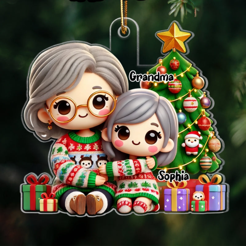 Cute Grandma Grandkid Christmas Tree And Gifts Personalized Acrylic Ornament
