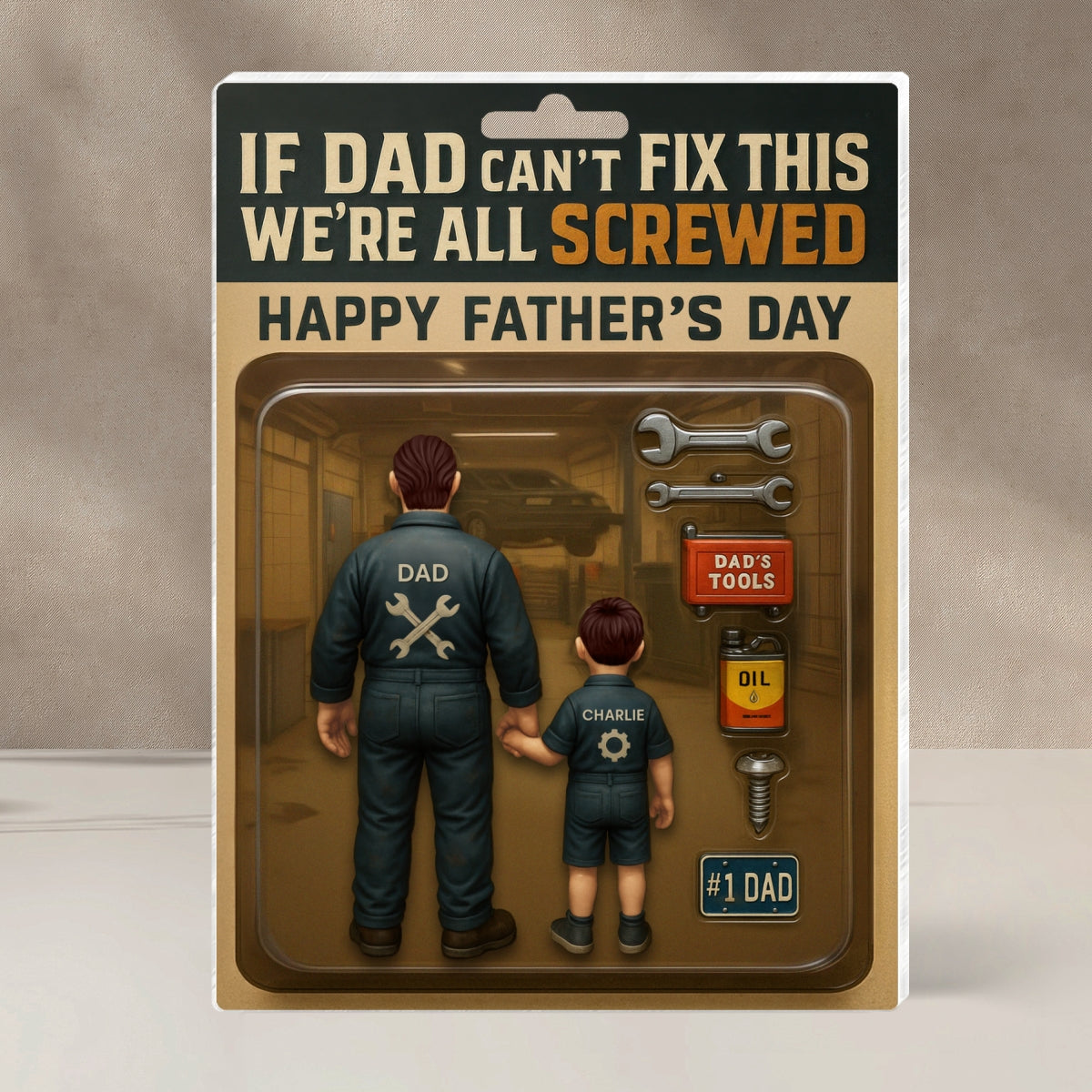 If Dad Can't Fix This We're All Screwed, Mechanic Handy Man Custom Figure Personalized Acrylic Block Plaque, Father's Day Gift for Dad, Gift for Husband