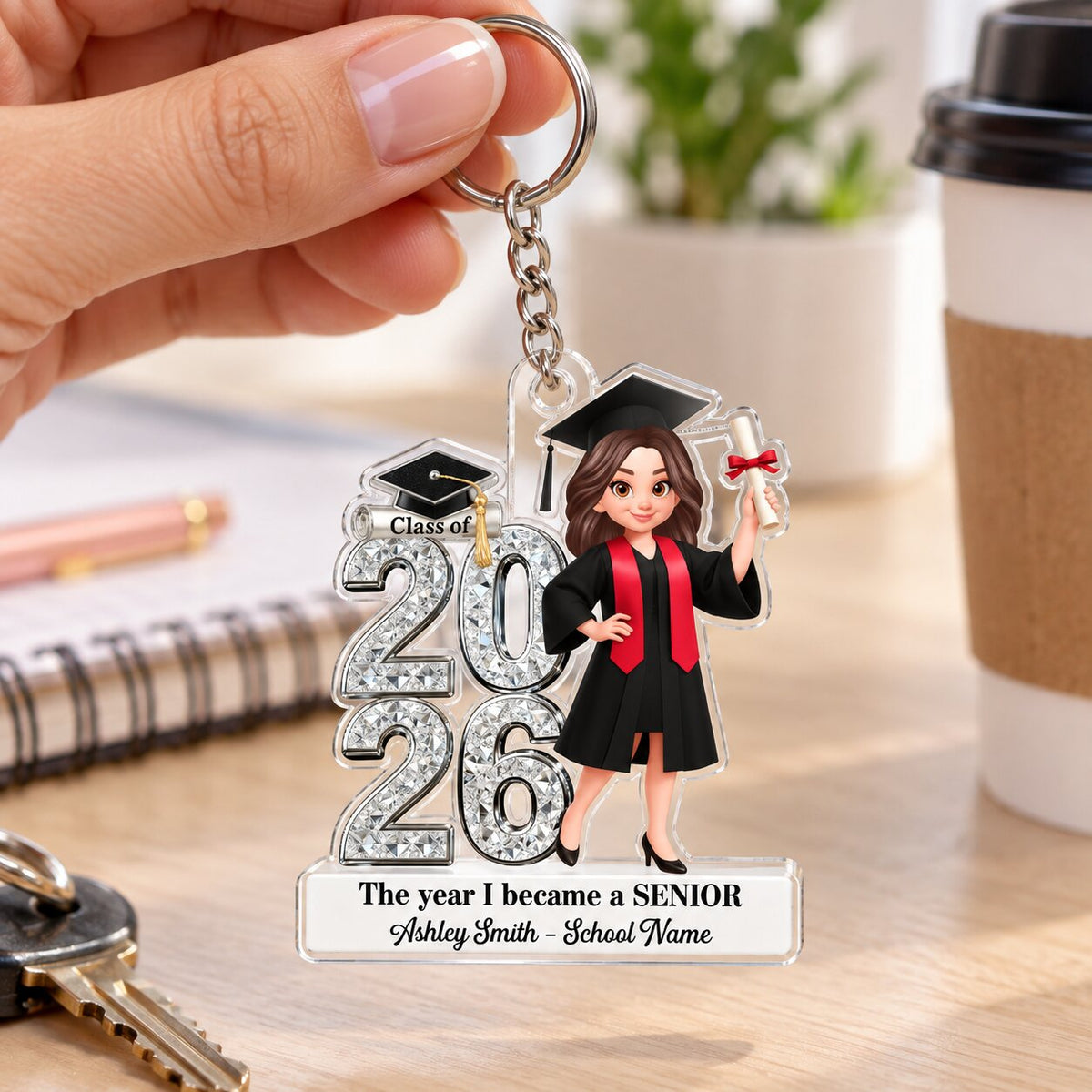 The Year I Became A Senior - Personalized Acrylic Keychain - Christmas Gift For Seniors, Daughter, Son, Granddaughters, Grandsons