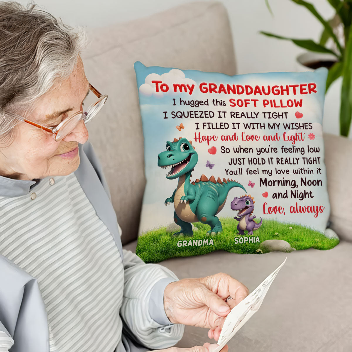 To My Granddaughter Grandson From Grandmasaurus Personalized Pillow